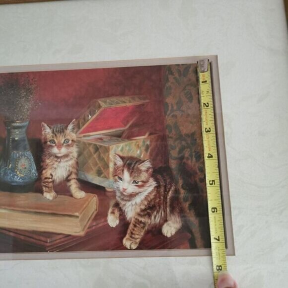 Vintage Fancy Kittens Framed Print 15.5" x 17.5" Victorian Cats Wall Art - Picture 6 of 7
